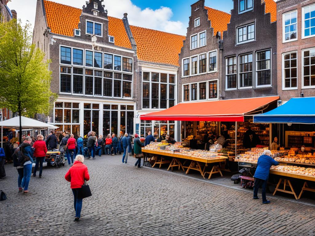 Historische Szene am Beestenmarkt in Delft