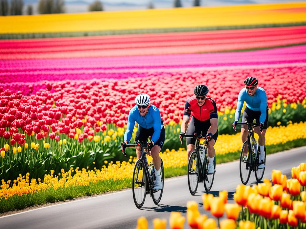 Radfahrer auf der Blütenroute im Bollenstreek